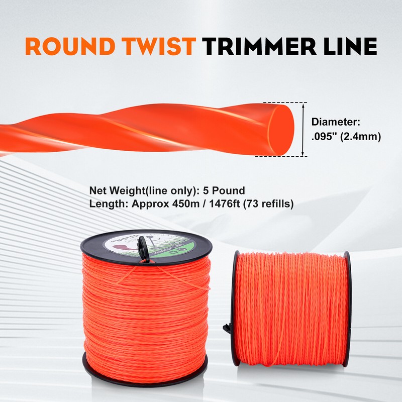 5LB .095" Weed Eater String , Commercial Grade Round Twist Nylon Trimmer Line gallery