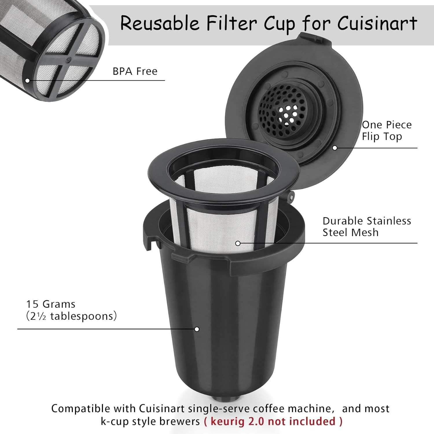 Newly upgraded Reusable Filter Cup for Cuisinart, Compatible with Cuisinart gallery