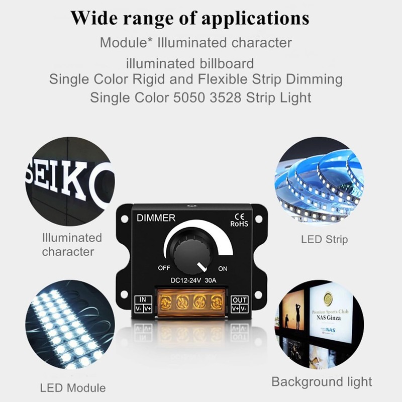2Pack LED Dimmer Switch DC 12-24V 30A PWM Stepless Brightness Dimming Controller gallery