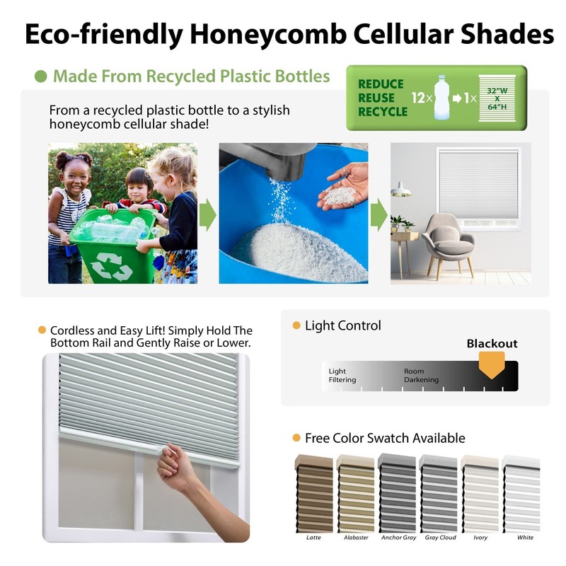Cordless Polyester Blackout Cellular Shade 1-Piece White 35" W x 72" L gallery