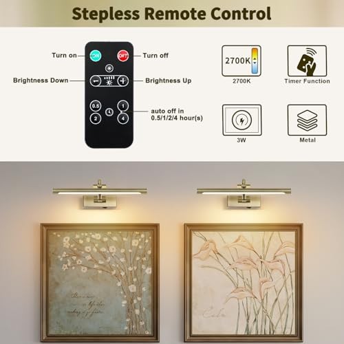 Wireless Picture Lights Rechargeable Gallery Lighting 16 Inch Antique Bronze gallery