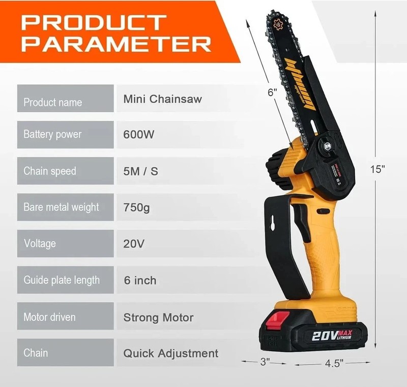 "Cordless Chainsaw for DeWALT 20V Max Battery 6-Inch Hand-held Mini Pruning Saw gallery