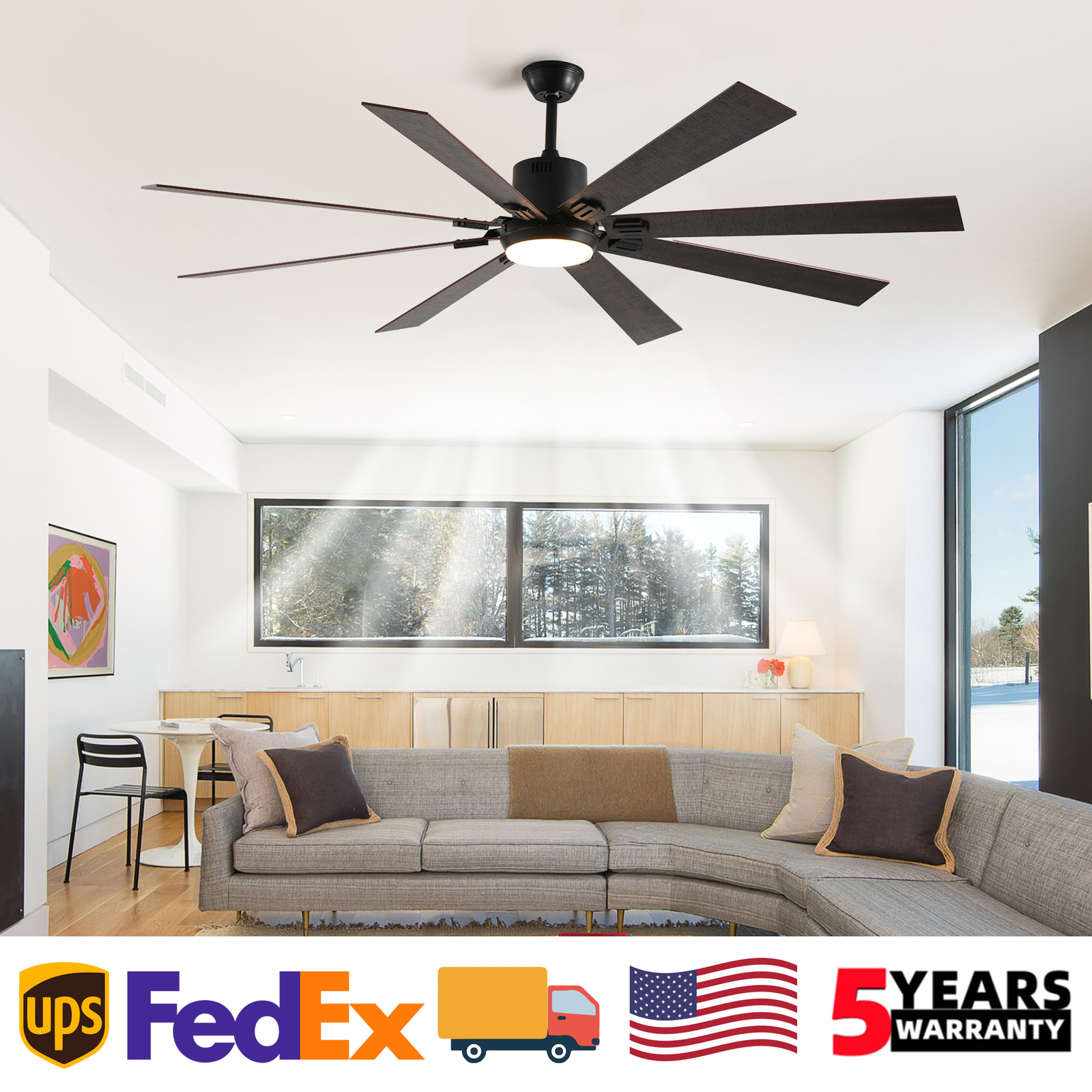 72 inch Ceiling Fan Light Modern Black Flush Mount With APP Remote Control Kit gallery