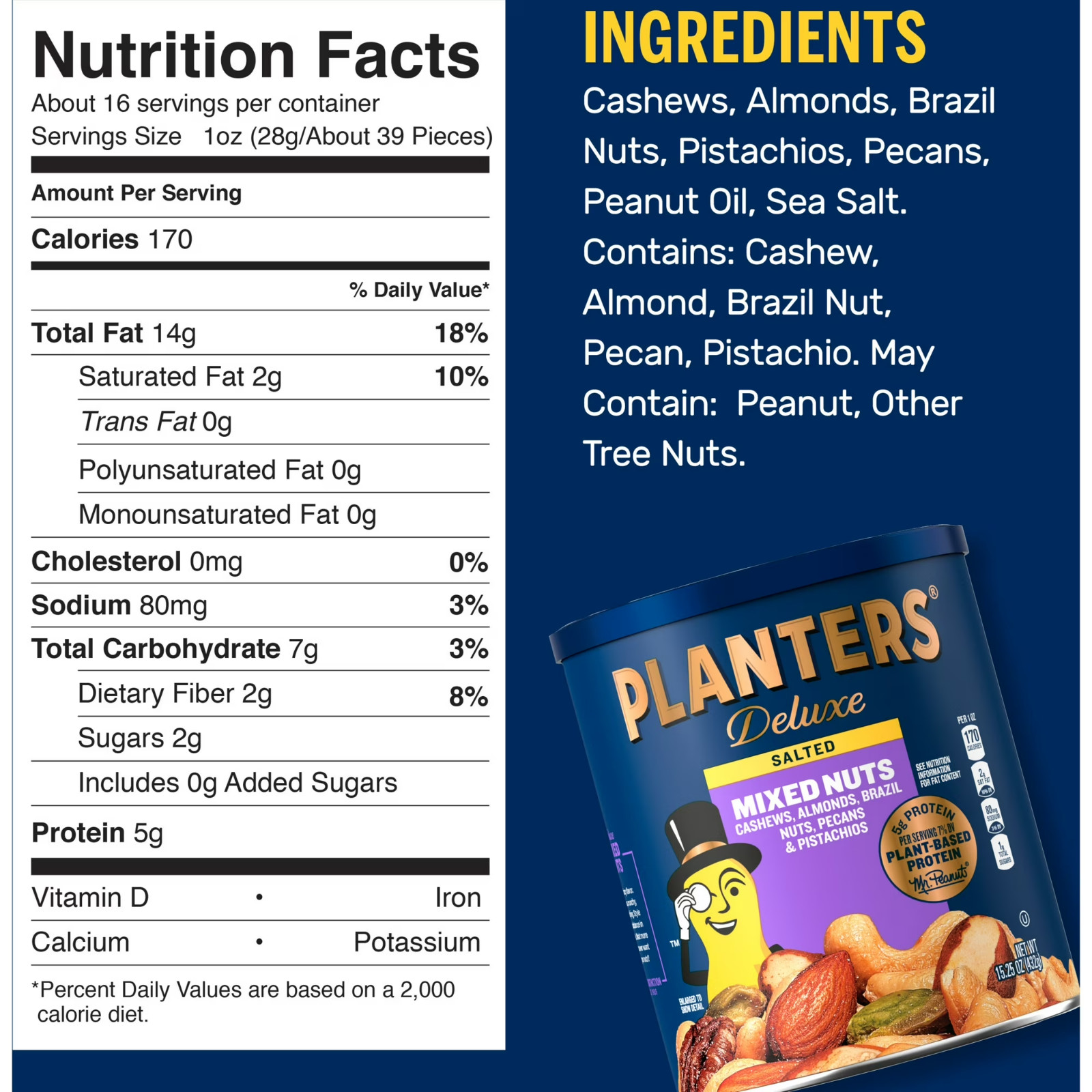 Planters Deluxe Mixed Nuts with Hazelnuts, Plant Based Protein, 15.25 oz Caniste gallery