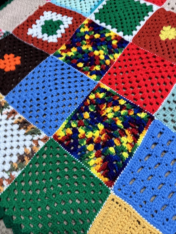 Vintage Granny Square Handmade Throw Blanket Hippie Knit Crochet 66 x 62 Roseann gallery