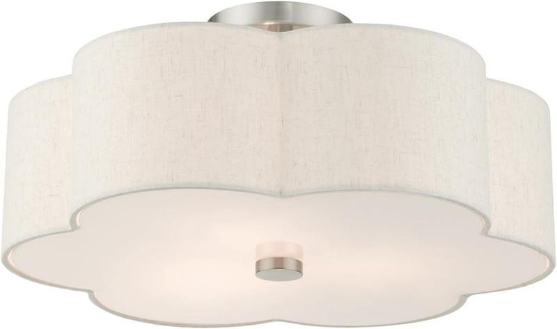 Lighting Solstice 3-Light Semi Flush Mount with Oatmeal Shade, Nickel gallery