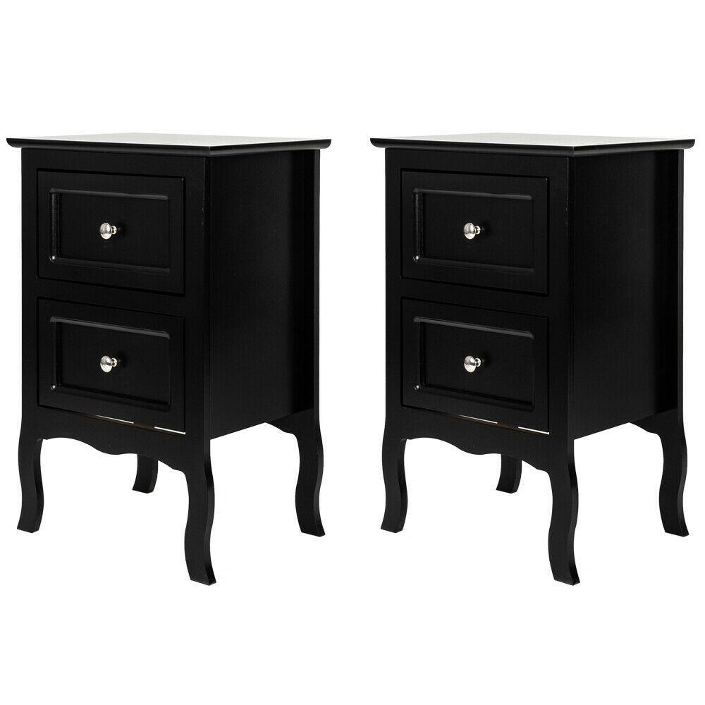 FCH 2 Drawers Nightstand Storage Wood End Table Bedside Organizer Modern Bedroom gallery