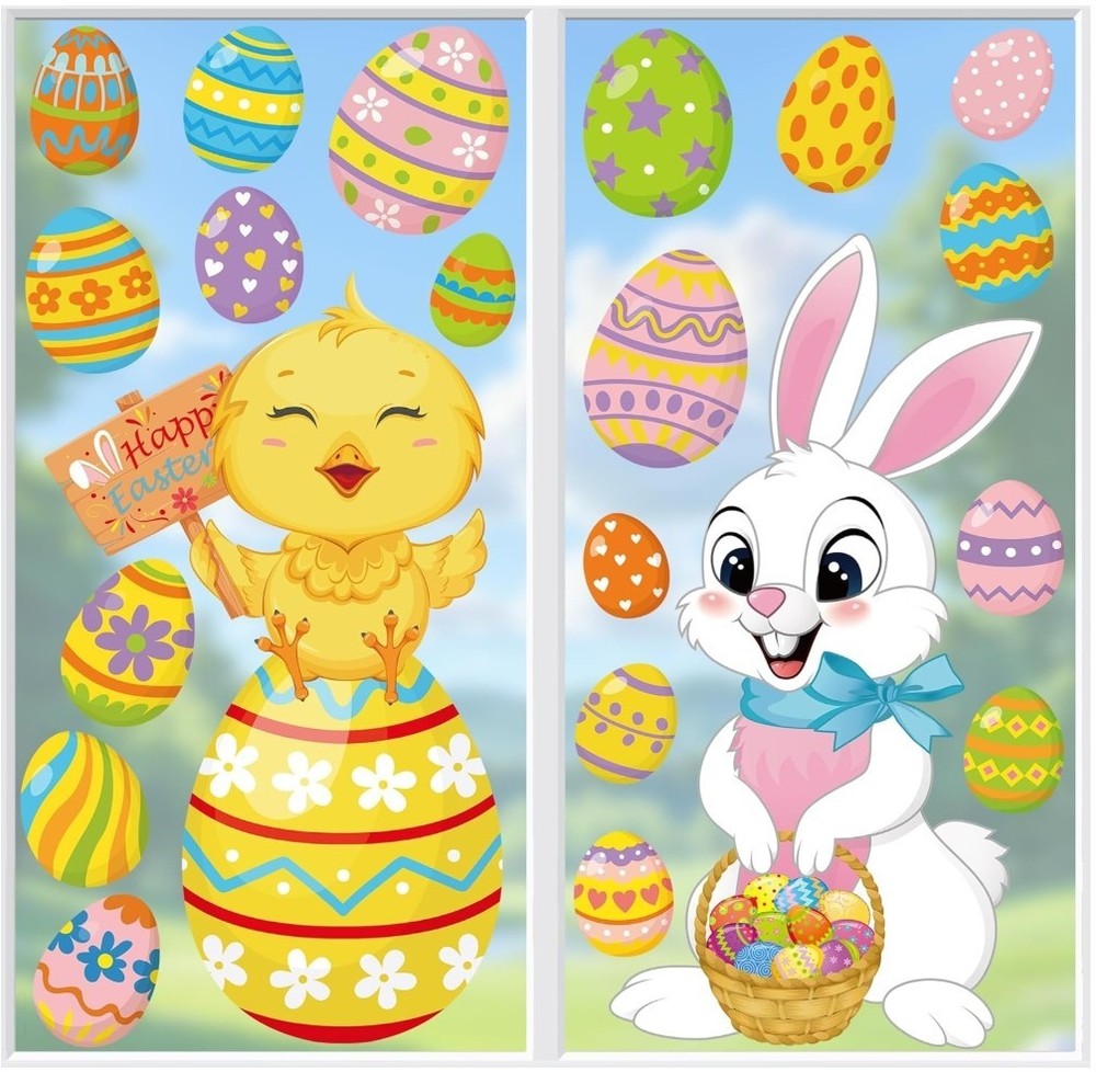 21 PCS Extra Large Easter Decorations, 2 Sheets Easter Window Clings, 15in x35in