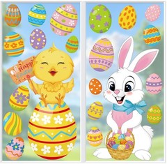 21 PCS Extra Large Easter Decorations, 2 Sheets Easter Window Clings, 15in x35in