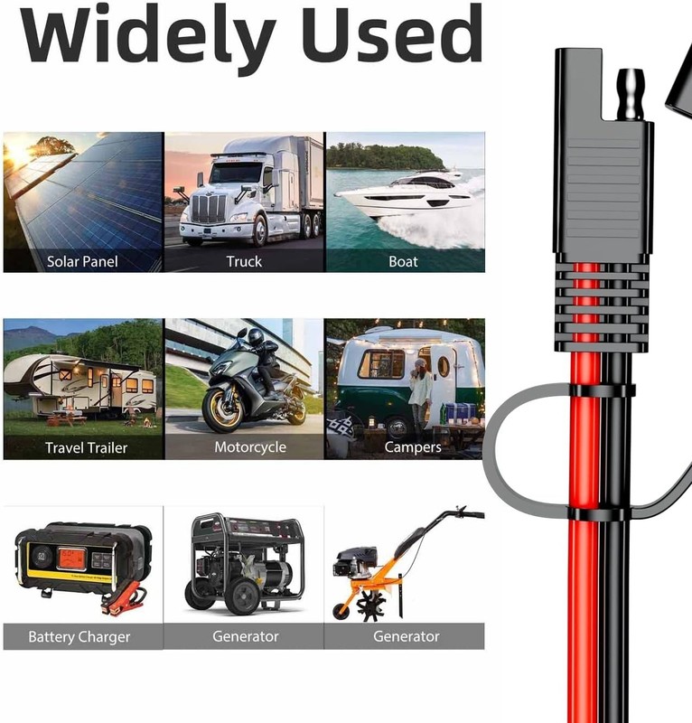 Durable 3.3FT SAE to SAE Extension Cable - 12AWG for Cars and Solar Panels gallery