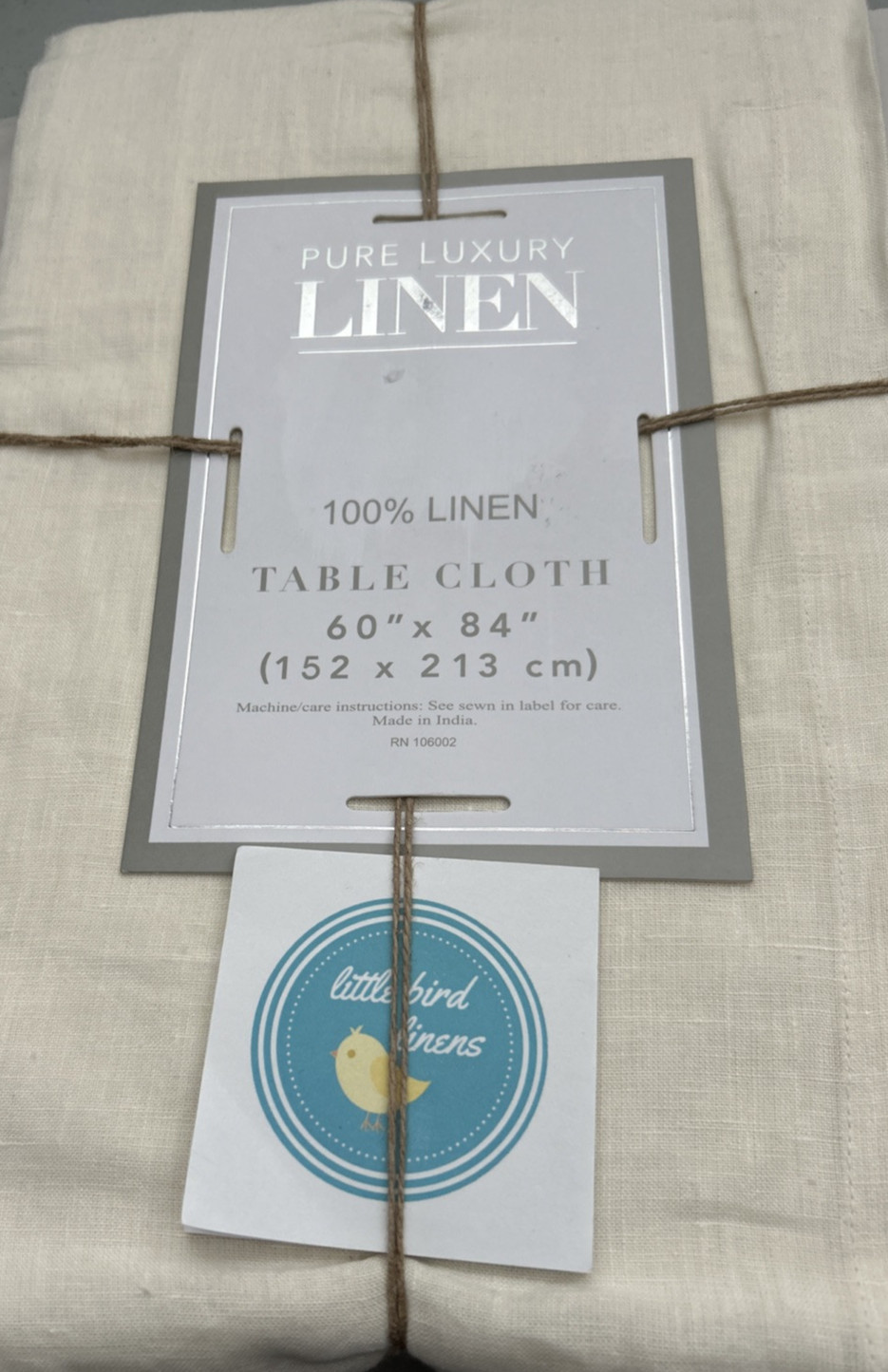 Pure Linen Tablecloth Cream 60x84 Rectangular 100% Luxury Linen Neutral New gallery