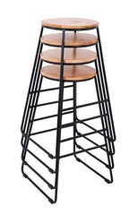 28″H Backless Stool Black Metal Base with Natural Wood Seat – Set of 4, Kitchen