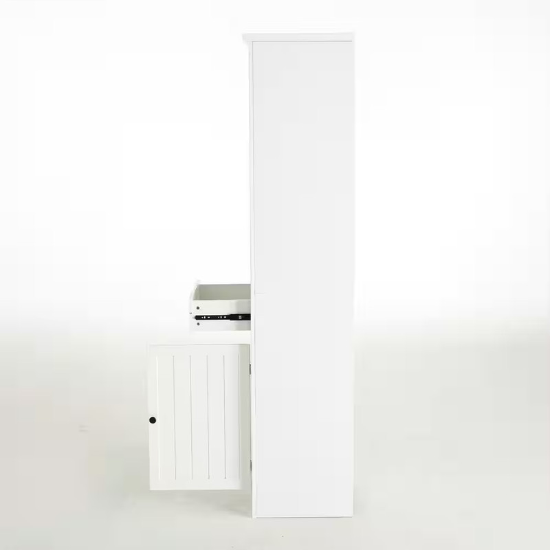 Retro Style White 75 In. Tall Storage Cabinet with 3-Display Shelves with Cabine gallery