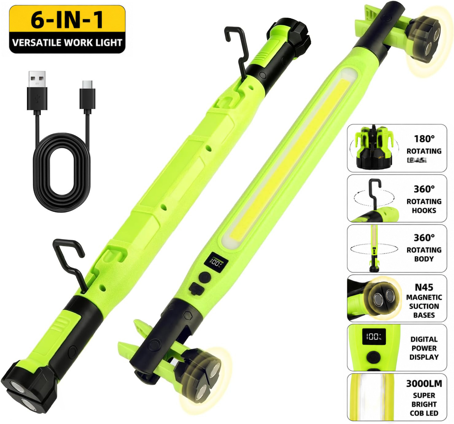 3000LM Rechargeable LED Work Light 525mm Magnetic Under Hood Light Bar with Hook gallery