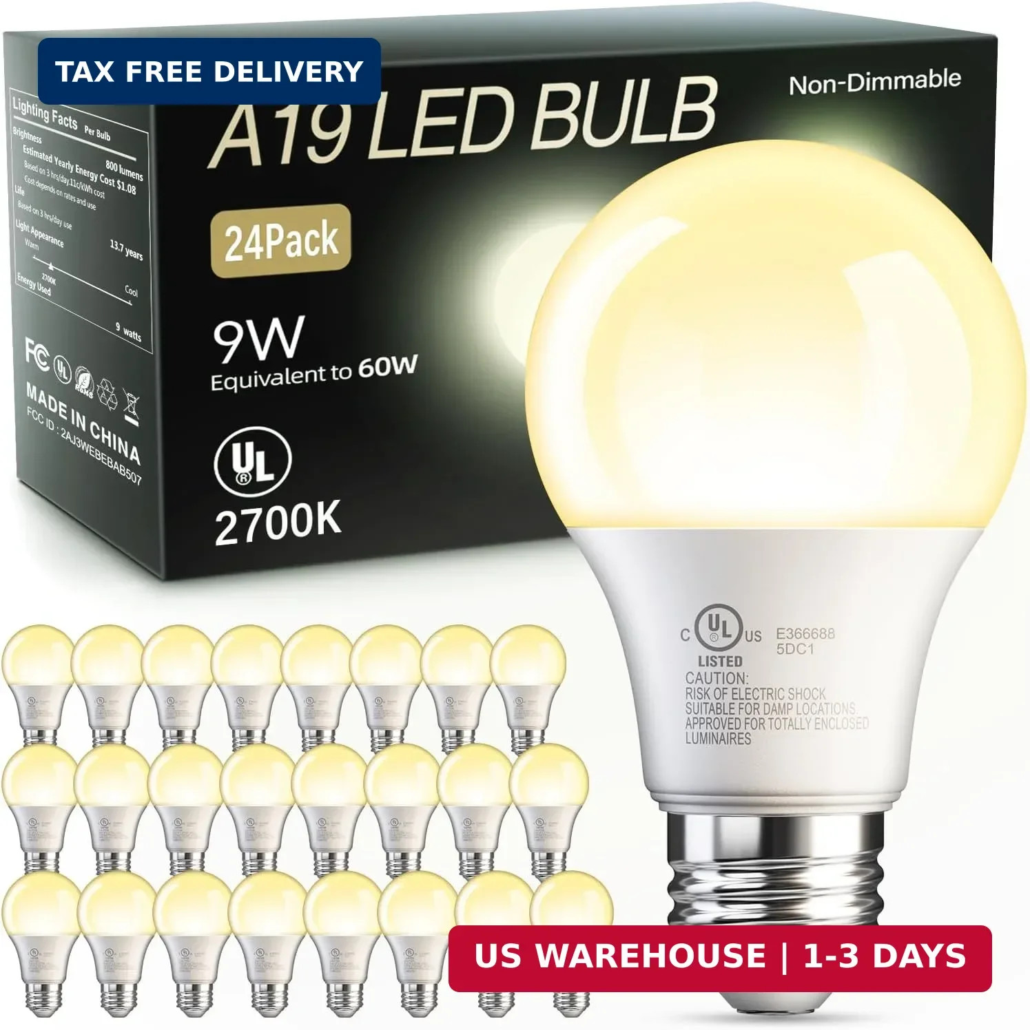TJOY 24 Pack A19 LED Light Bulbs Soft Warm White 2700K, 60 Watt Equivalent, Effi gallery