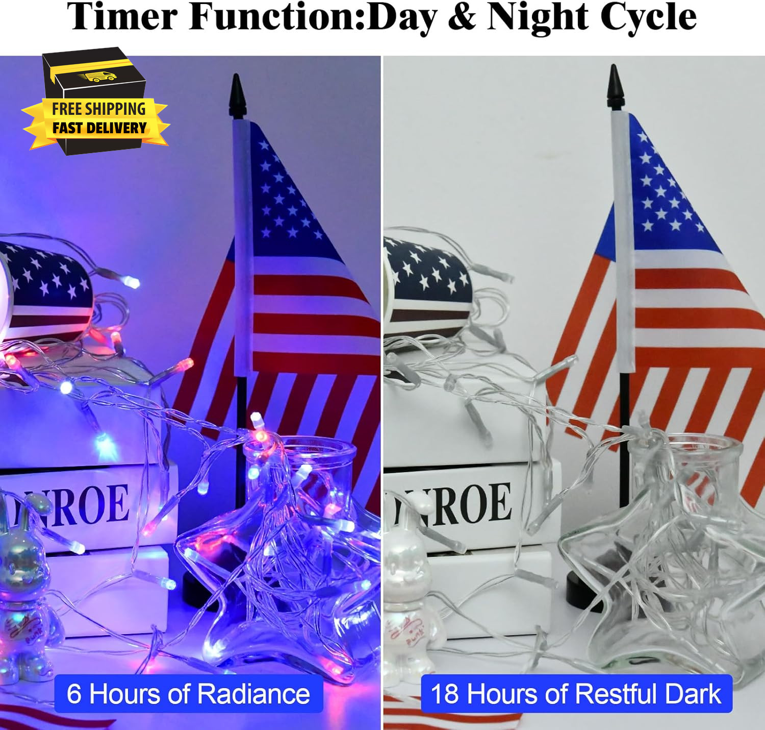 Red White and Blue Lights Battery Operated, 4Th of July Lights with Timer Outdoo gallery