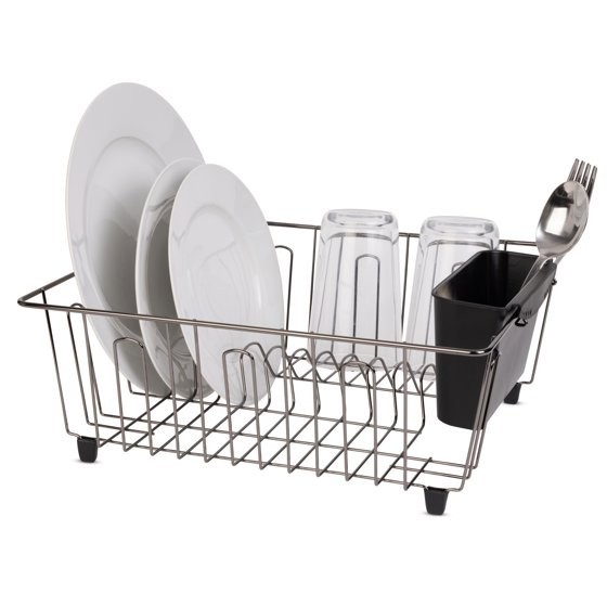 Mainstays Compact Dish Drainer Rack Chrome Black Kitchen Drying Tray gallery
