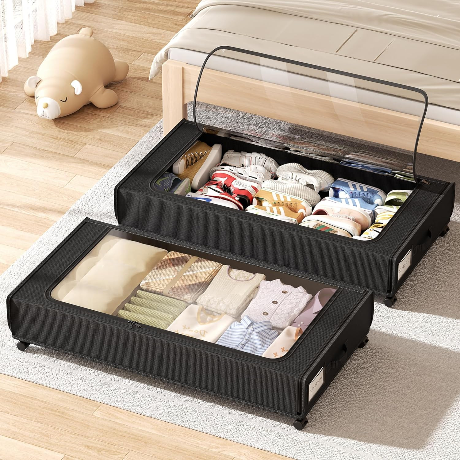 XXXXL Extra Long under Bed Storage with Wheels,Biggest Size Available(66L) under gallery
