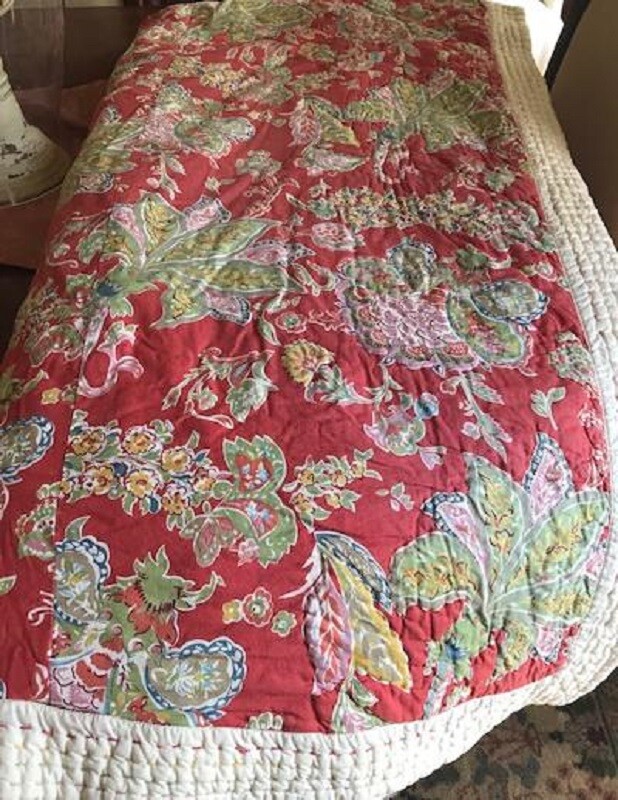 Pottery Barn Floral Palampore Quilt Set Dusty Red Queen 2 Std Shams 3pc Rare🦩 gallery
