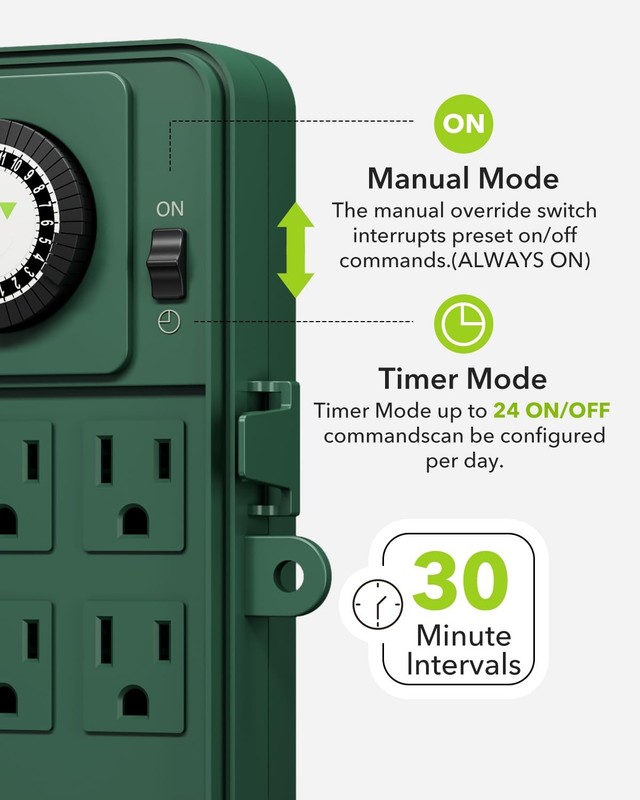 BN-LINK 24 Hour Outdoor Mechanical Timer 6 Outlets Garden Power Stake Waterproof gallery