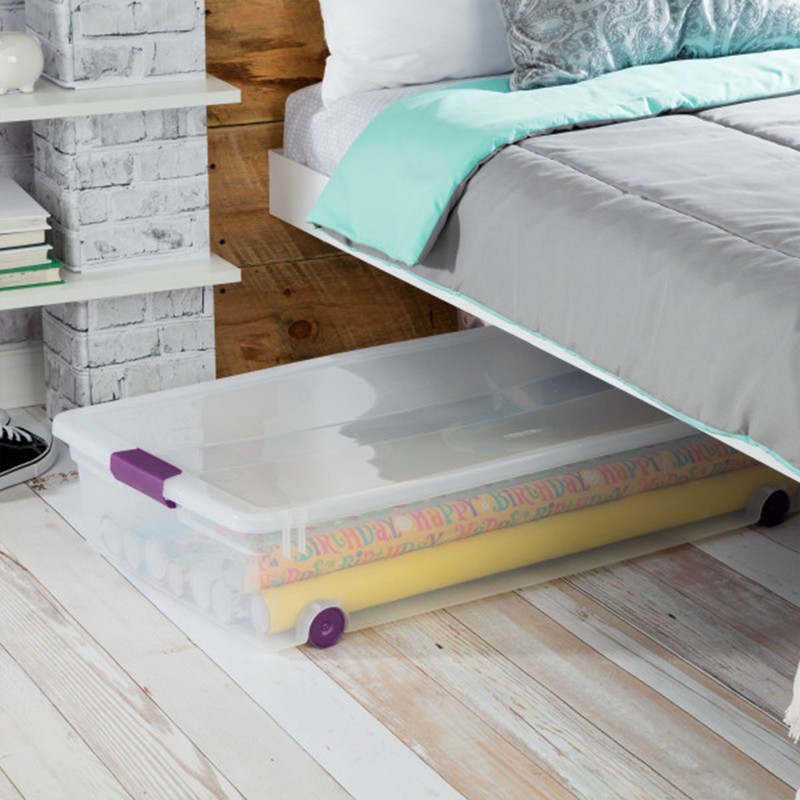 Sterilite 60 Qt ClearView Latch Wheeled Underbed Stackable Storage Box, 4 Pack gallery