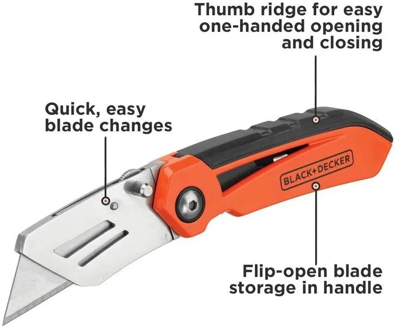 Black + Decker Folding Utility Knife w/Blade Storage BDHT10002 Brand New gallery