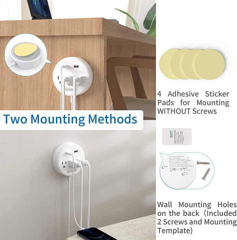 NTONPOWER Wall Mountable USB Power Strip with USB Ports 3 Outlet Plugs gallery