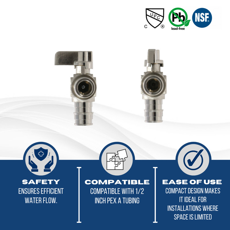 1 Pc XFITTING Pex A Expansion Angle Stop Valve, 1/2" x 1/2", F1960, Brass gallery