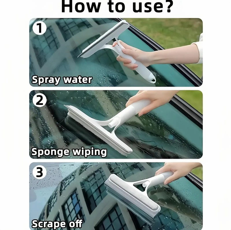 3 in 1 Window Cleaning Scraper, Squeegee and Scrubber with Spray gallery