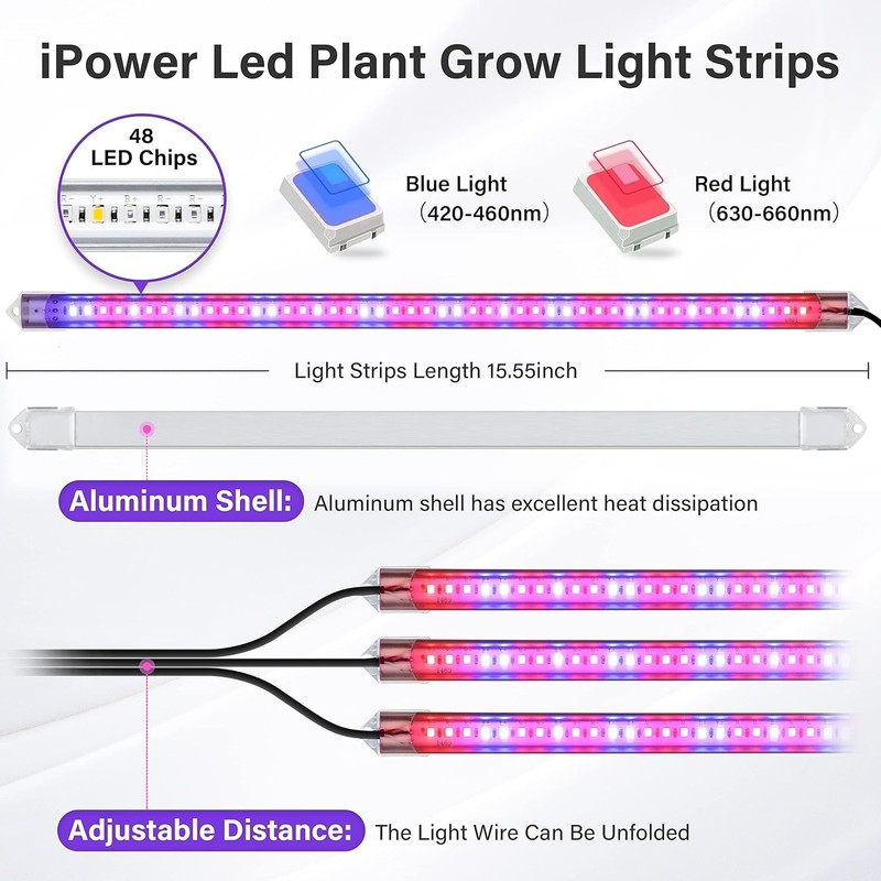 Full Spectrum LED Grow Light Strips with Timer & Dimmable Levels for Plants gallery