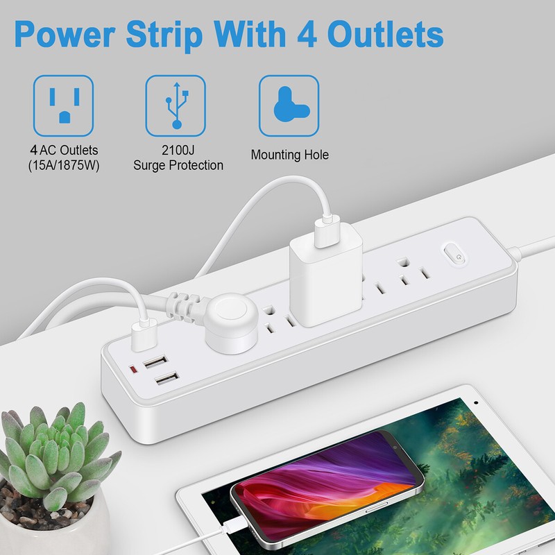 Wall Mountable USB Surge Protector Power Strip with USB Ports 4/8 Outlet Plugs gallery