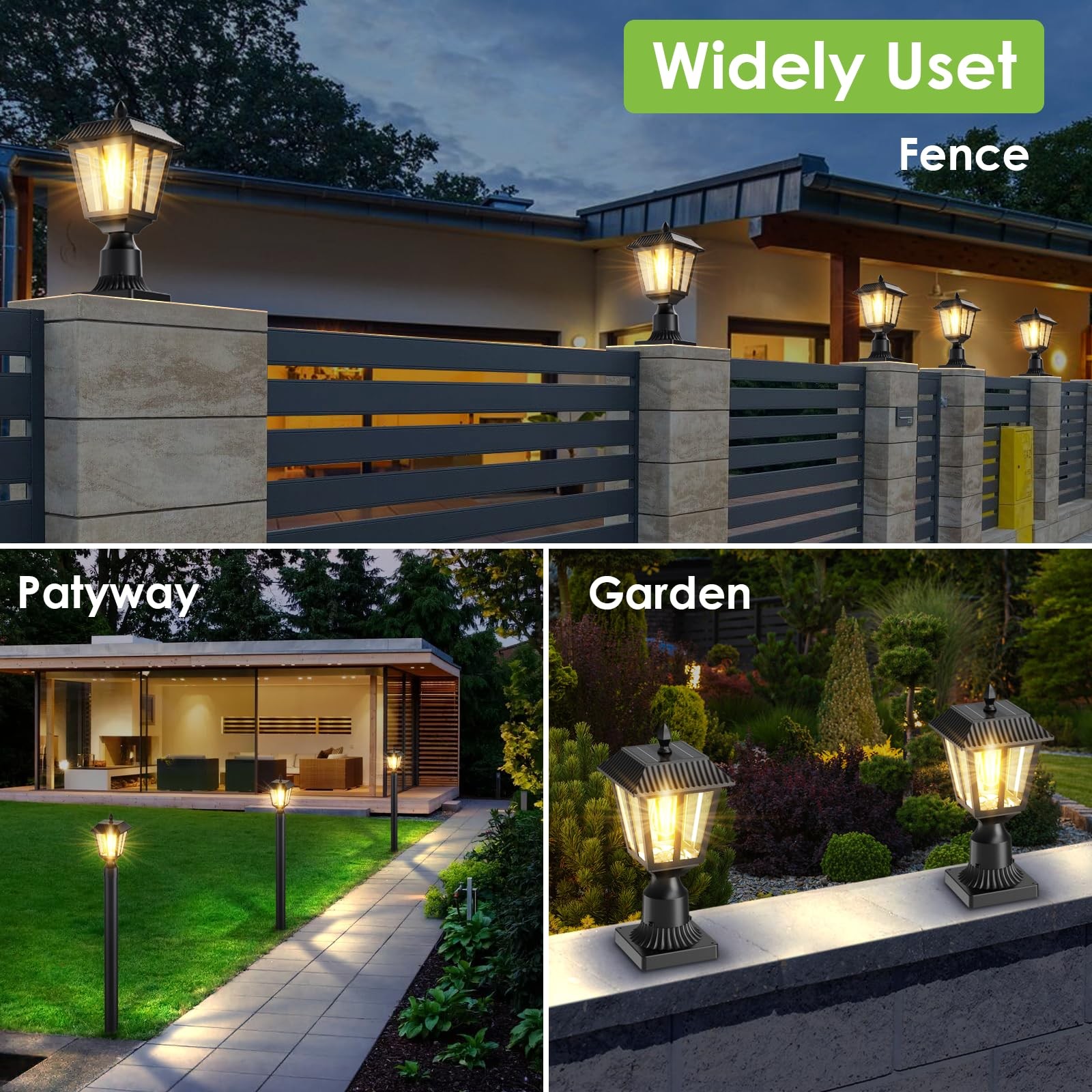New Solar Lamp Post Light Outdoor - 3000K Warm White, IP45 Waterproof Lights for gallery