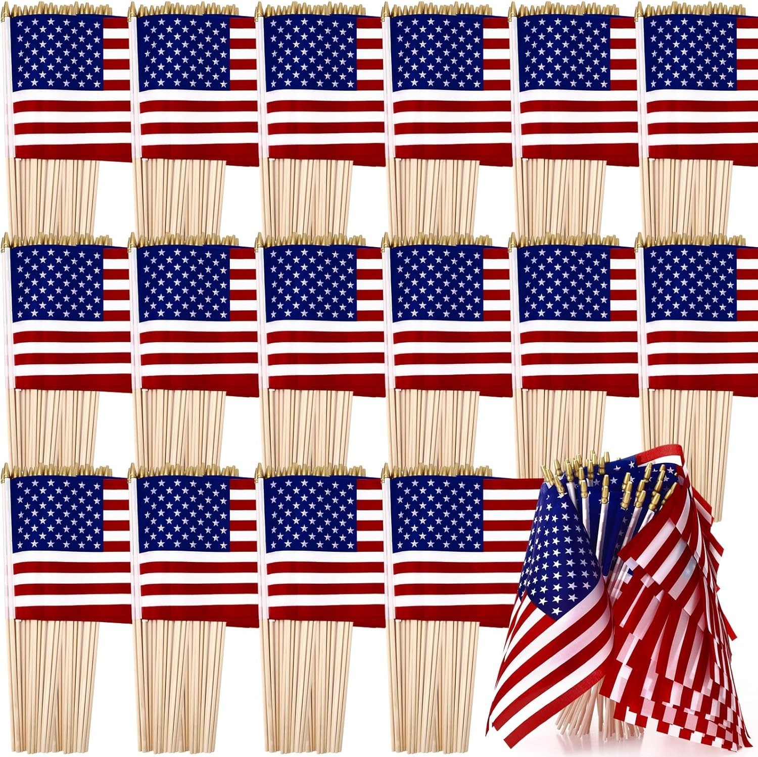 400 PCS American Flag Bulk, 8 X 12 Inches Small US on Stick Flags Bulk Mini Spea gallery