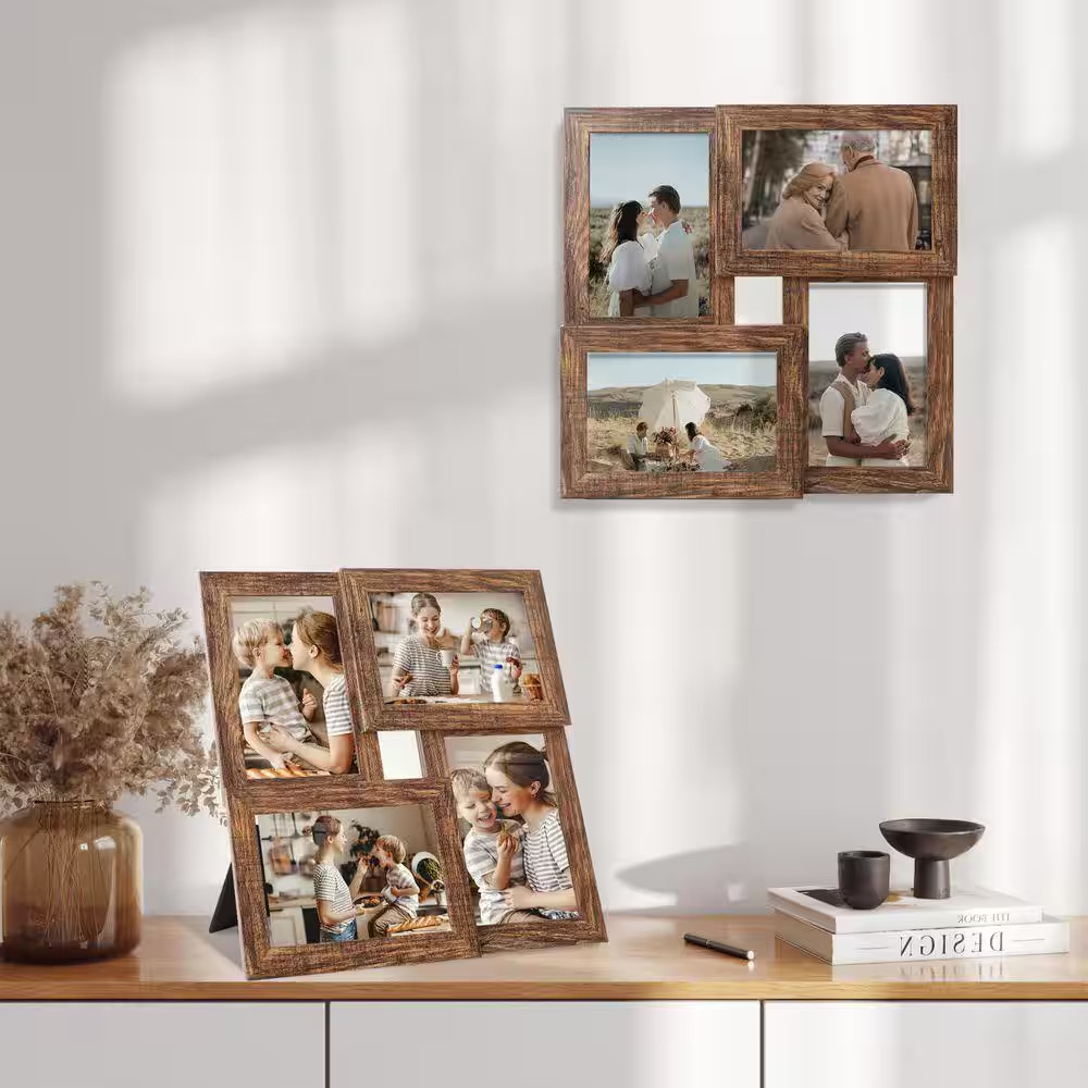 4 X 6 Picture Size Collage Frame in Rustic Brown W/ Real Glass MDF Wood Frame Wa gallery