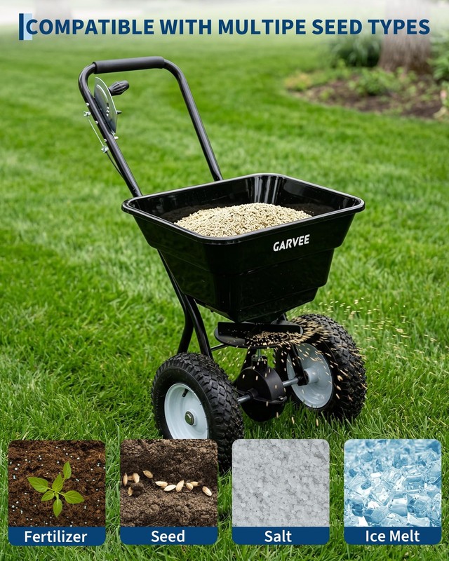 80 LBS Push Broadcast Spreader, 12FT Spreading Width, 13in All-Terrain Wheels... gallery