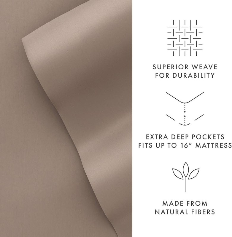 King Bed Sheet Set, 100% Rayon from Bamboo, Luxuriously Soft, Cooling, Taupe NEW gallery