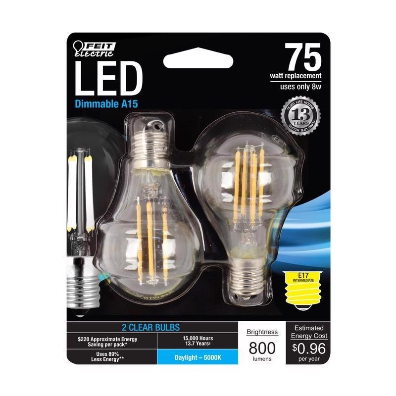 Feit A15 E17 (Intermediate) Filament LED Bulb Daylight 75 Watt Equivalence 2 pk gallery