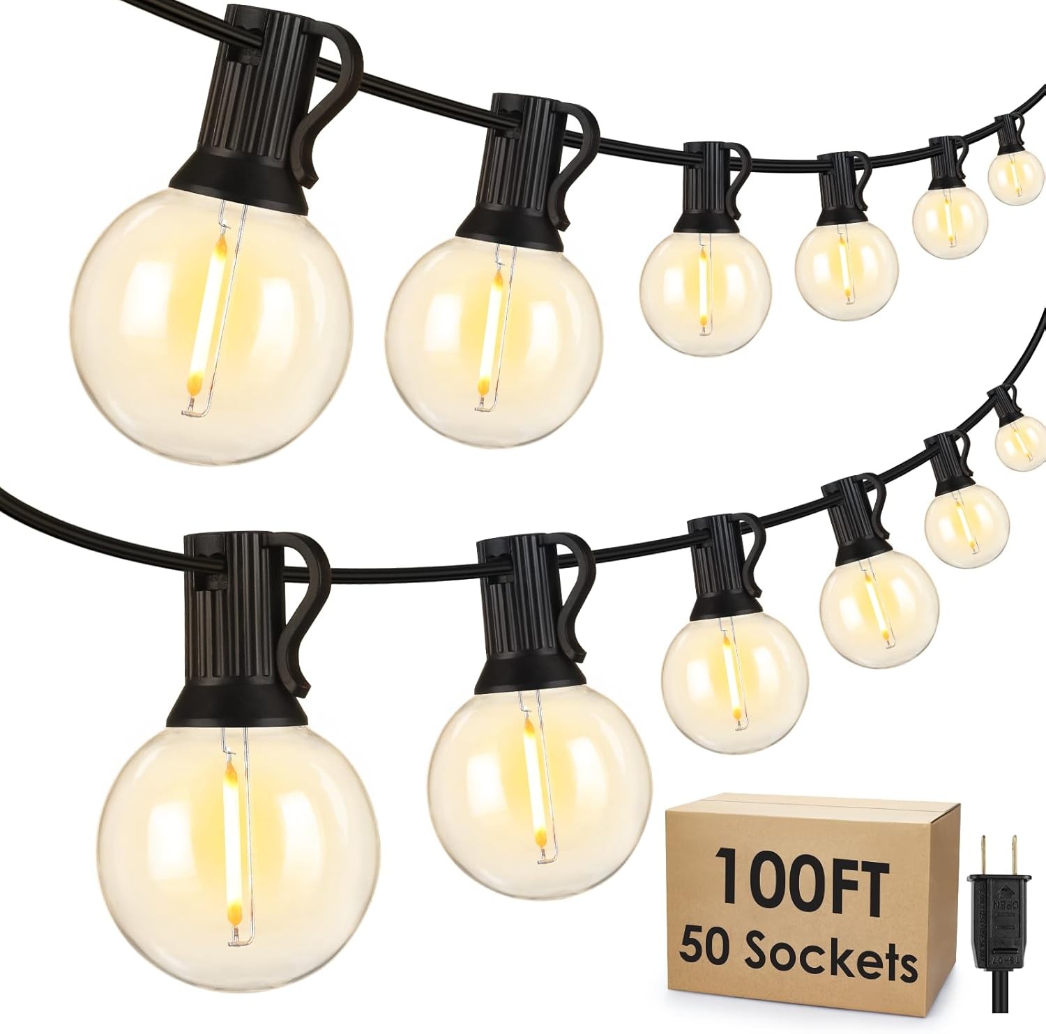 100FT Outdoor String Lights LED Patio Light Waterproof Shatterproof 51 G40 Bulbs gallery