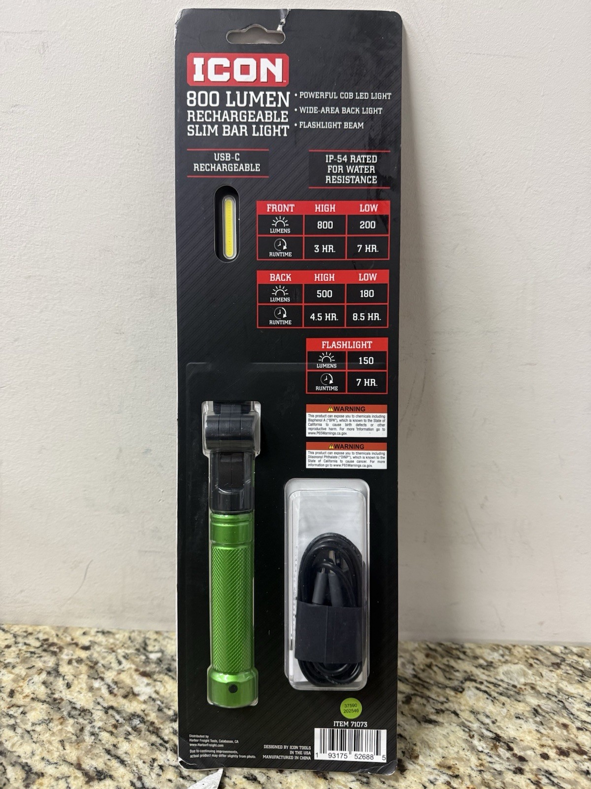 Icon LSBR800-G 800 Lumen Rechargeable Slim Bar Light 71073 Green Fast Shipping gallery