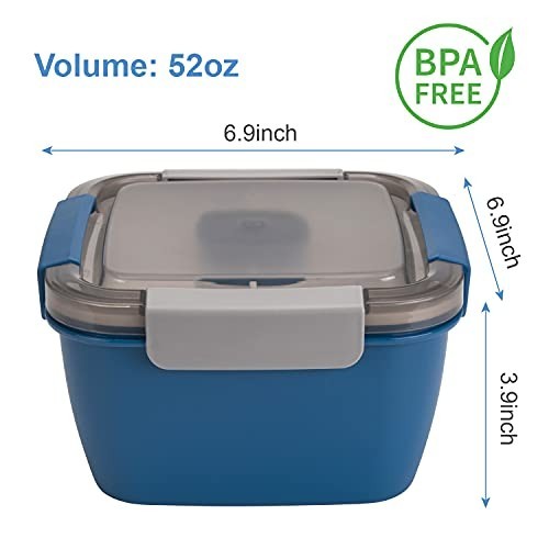 Salad Lunch Containers 52 oz - 3 Compartment Bowls with Dressing Container - To gallery