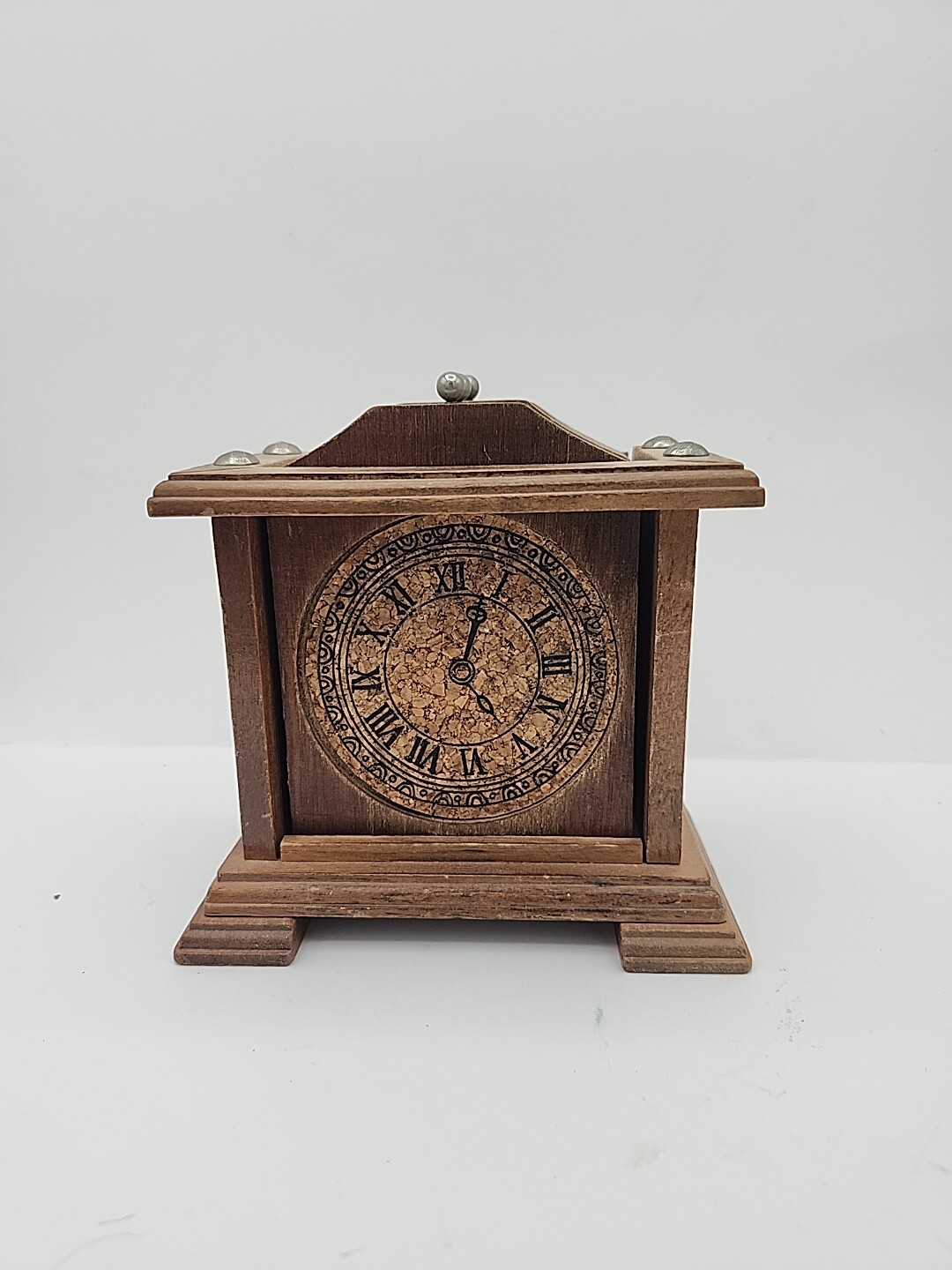 Vintage Wooden Clock Cork Coasters Set Of 6 With Holder 5.25”x5” gallery