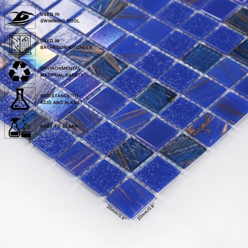 Iridescent Dark Blue Pool & Wall Tile - 11.5 Sqft, 10 Pcs gallery