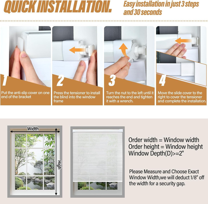 Cordless Cellular Shades - Easy Install Honeycomb Blinds for Indoor Windows 41"x gallery