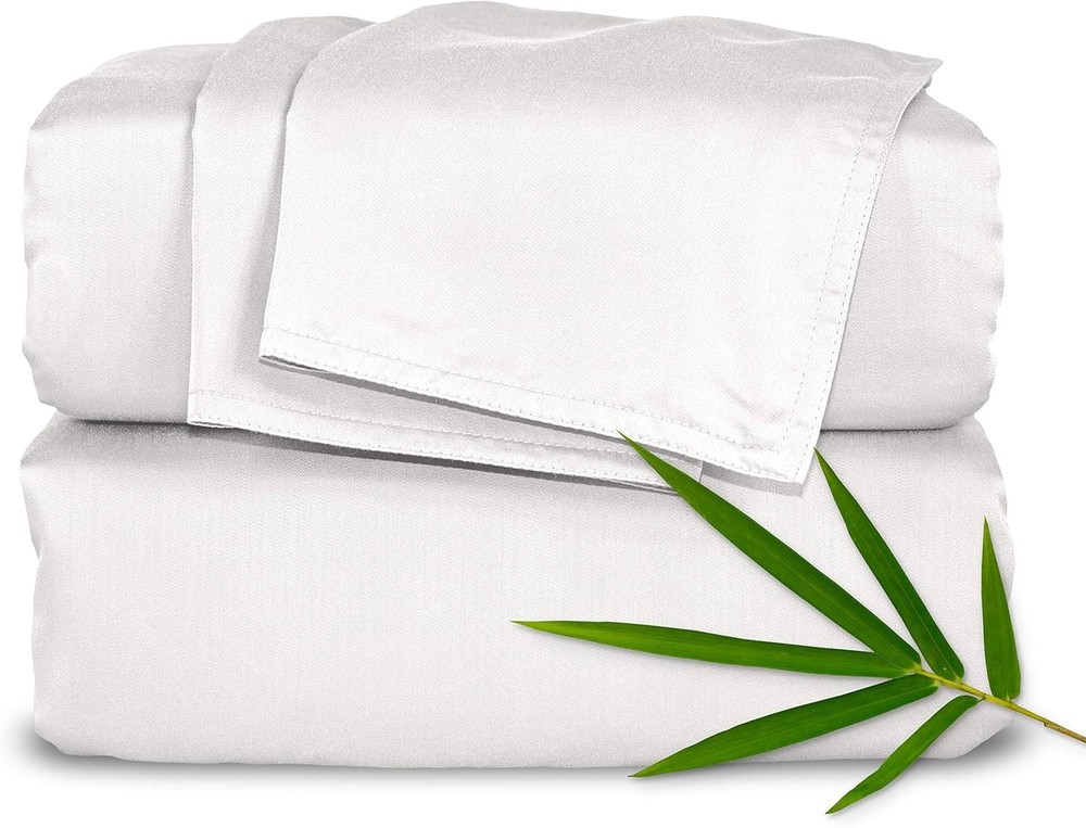 Pure Bamboo Full Size Bed Sheets - 100% Organic Viscose, Cooling & Soft, White
