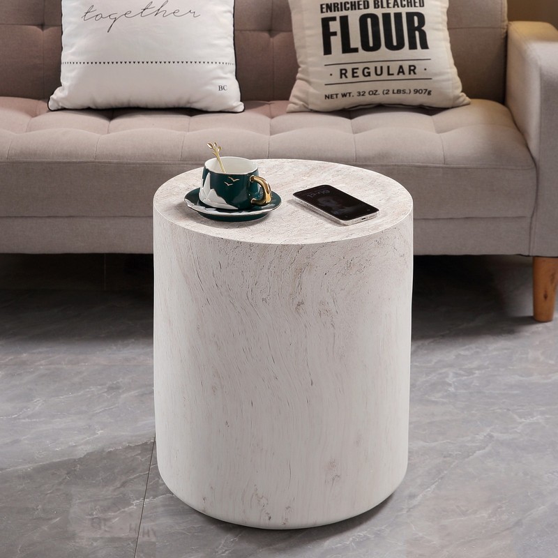 Magnesium Oxide Side Table 15.75" Round, Sturdy & Waterproof, Light Travertine gallery