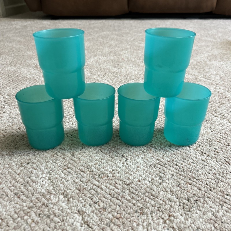 6 Tupperware 8oz Impressions stackable tumbler cup Teal green # 3090K USA Made gallery