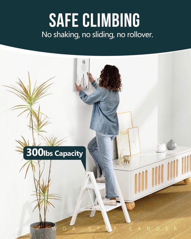 White 2 Step Aluminum Folding Step Stool Ladder AntiSlip 300 lbs Capacity gallery