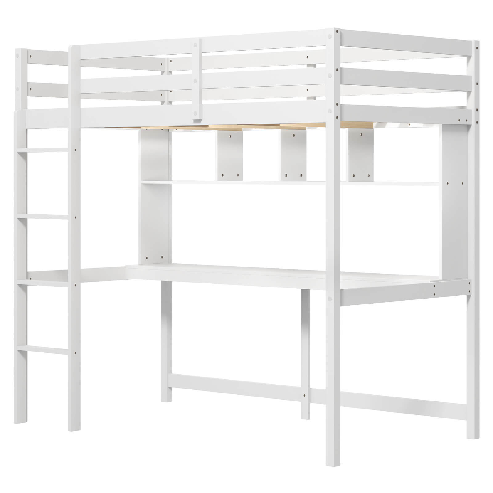 Twin Size Loft Bed with Desk & Shelves Safety Guardrails & Ladder Storage gallery