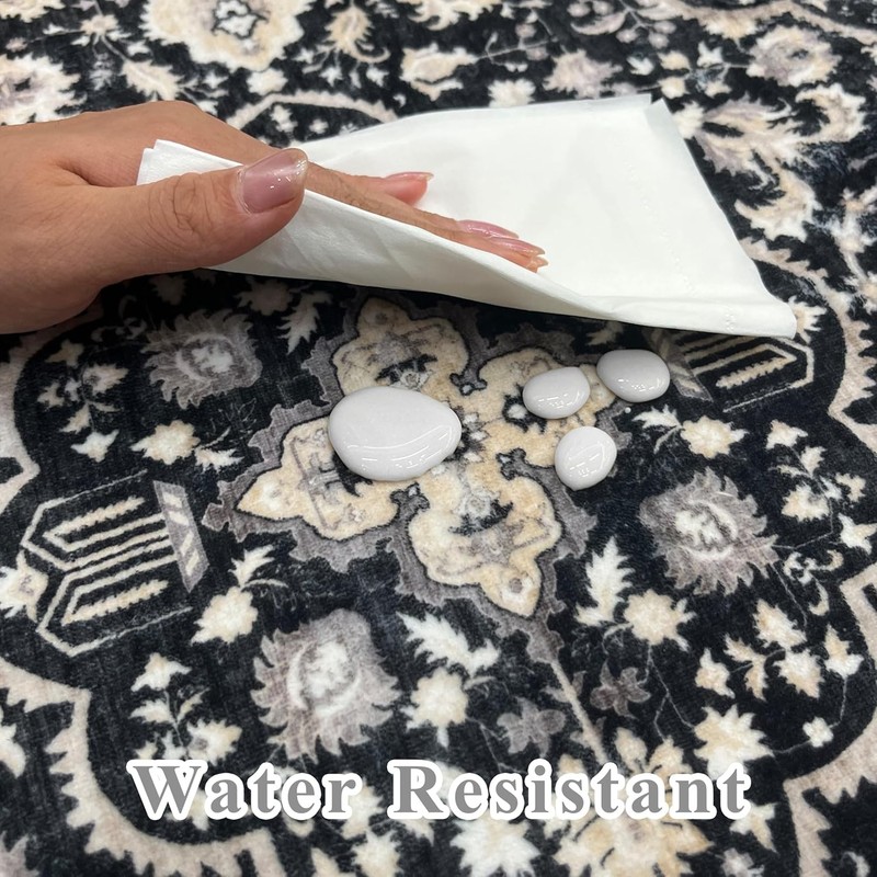 Washable Runner Rug for Hallways Kitchen Rugs 2x6 Black Beige - Non-Slip Stain gallery