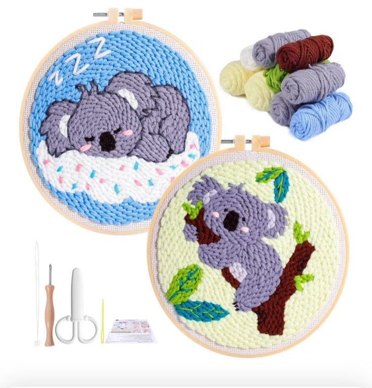2 Piece Koala Punch Needle Embroidery Kit for Beginners Open Box gallery